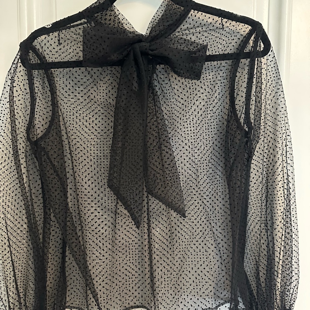 Veronica Beard Black Sheer Polka Dot Blouse - Picture 4 of 4